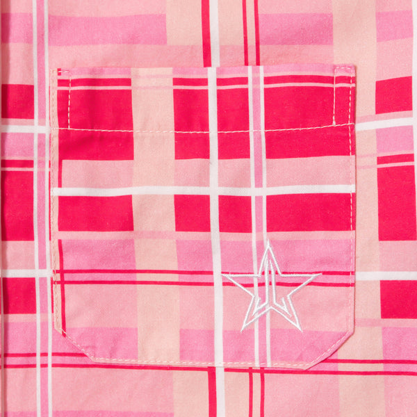 Jeffree Star Cosmetics Pink Plaid Western Shirt With Snap Buttons