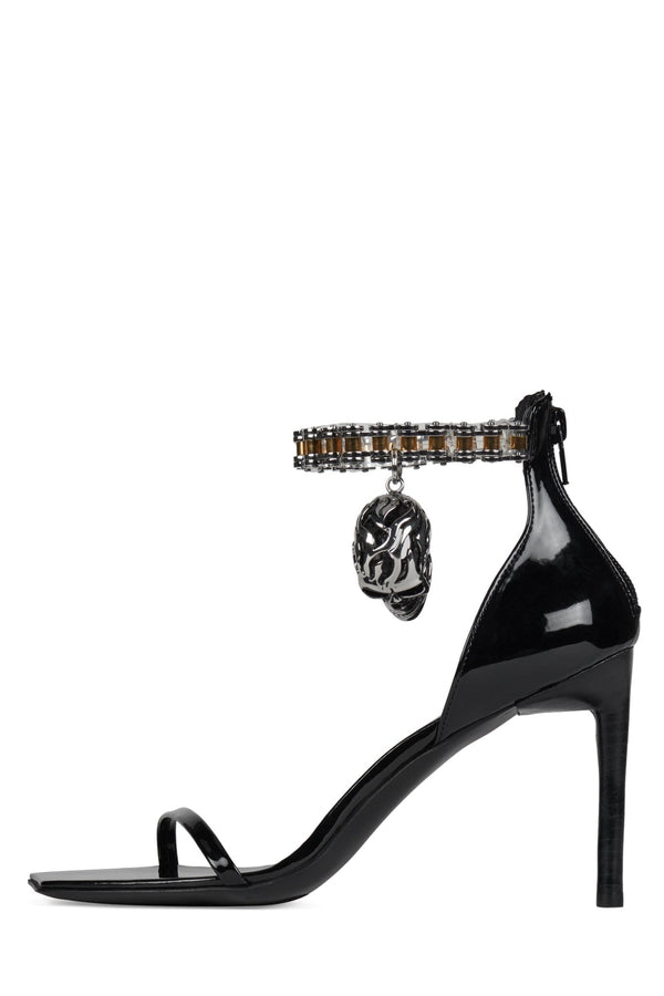 jeffrey campbell 5-STONE Heeled Sandal Black Patent Silver