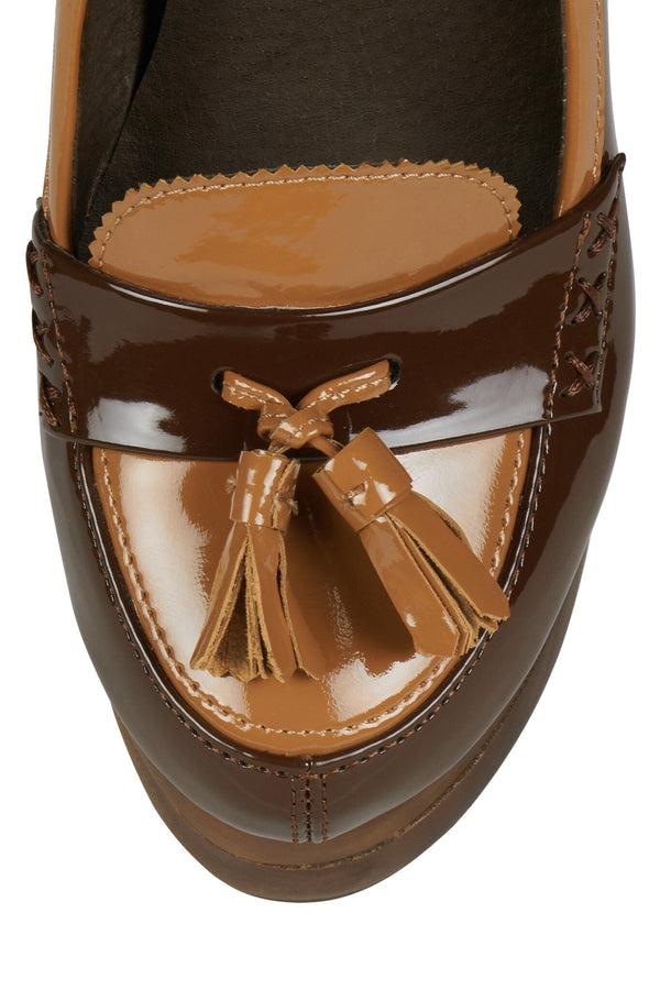 Jeffrey Campbell ARTICLE Platform Wedge Brown Patent Tan Patent