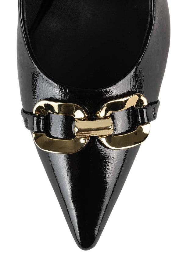 Jeffrey Campbell AUTHORITY Pump Black Crinkle Patent Gold