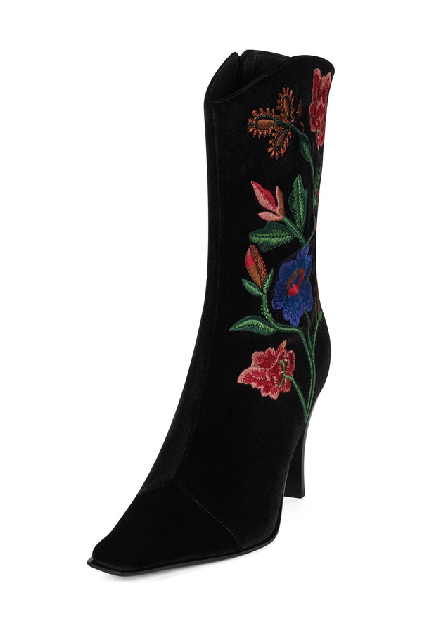 Jeffrey Campbell BE-BOLD-EM Mid-Calf Boot Black Velvet Floral Multi