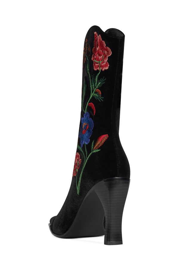 Jeffrey Campbell BE-BOLD-EM Mid-Calf Boot Black Velvet Floral Multi
