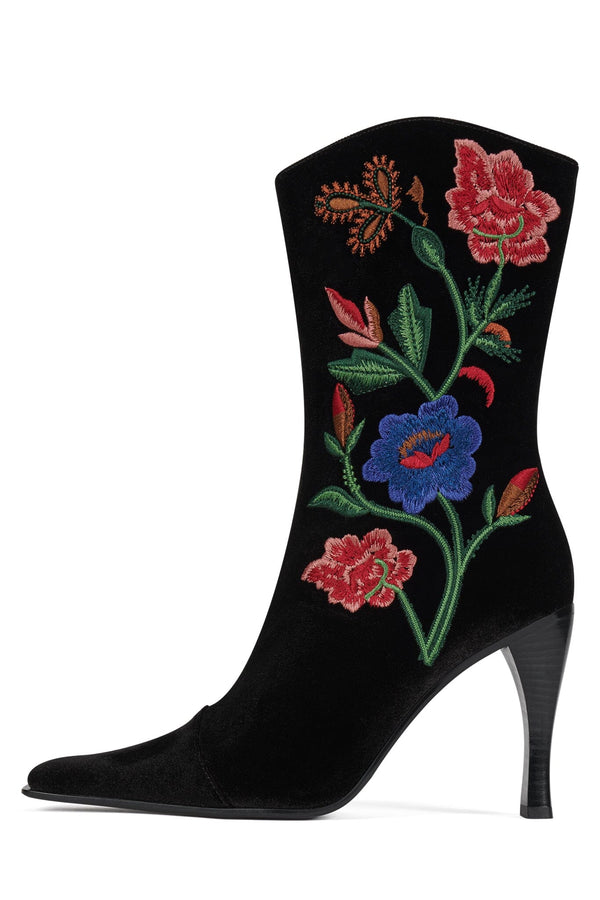 jeffrey campbell BE-BOLD-EM Mid-Calf Boot Black Velvet Floral Multi
