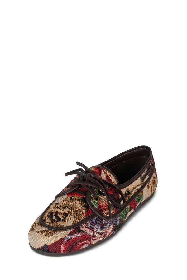 Jeffrey Campbell BOAST Loafer Red Brown Floral Tapestry