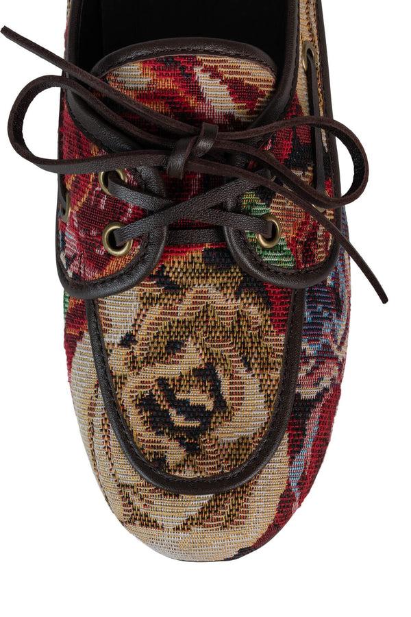 Jeffrey Campbell BOAST Loafer Red Brown Floral Tapestry