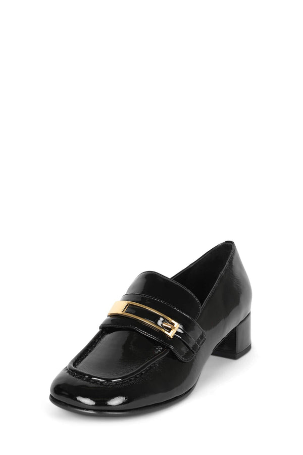 Jeffrey Campbell BOOK-SMART Heeled Loafer Black Crinkle Pat