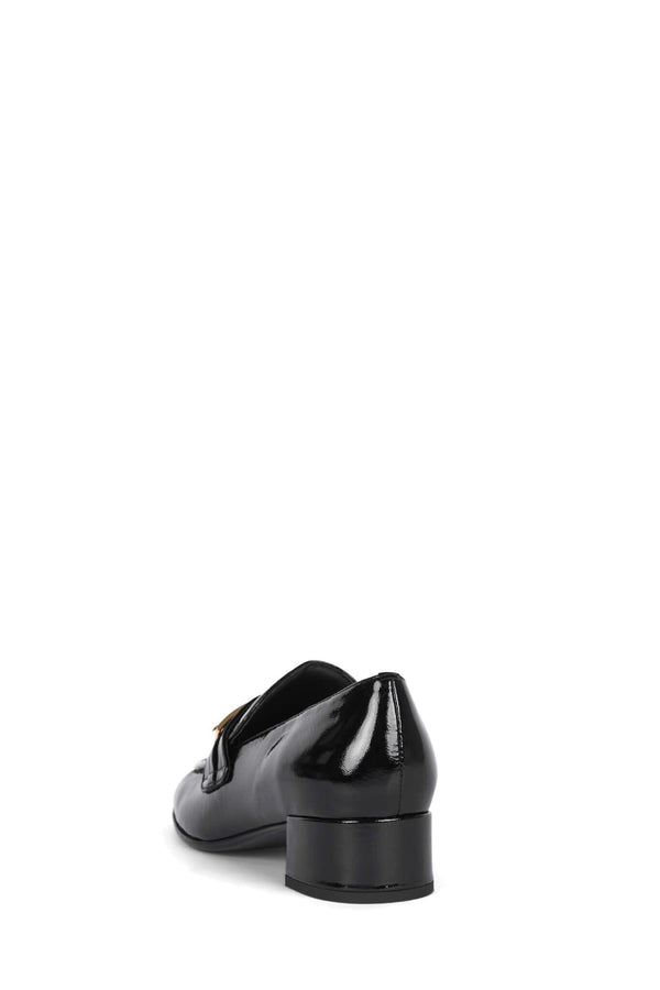 Jeffrey Campbell BOOK-SMART Heeled Loafer Black Crinkle Pat