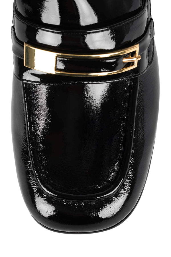 Jeffrey Campbell BOOK-SMART Heeled Loafer Black Crinkle Pat