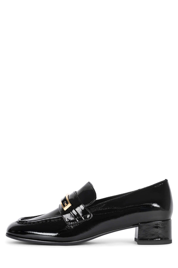 jeffrey campbell BOOK-SMART Heeled Loafer Black Crinkle Pat