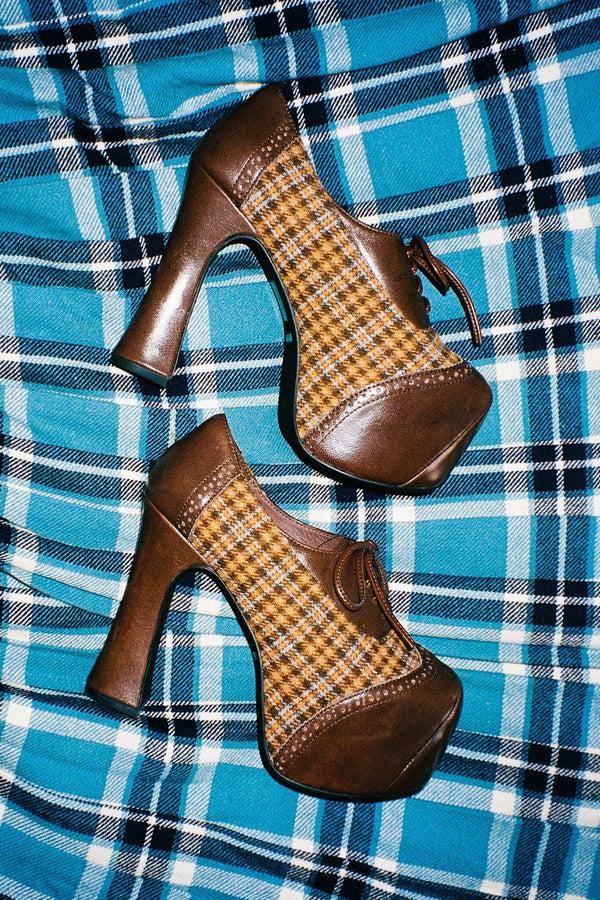 Jeffrey Campbell BRONTE Platform Oxford Espresso Pat Yellow Plaid