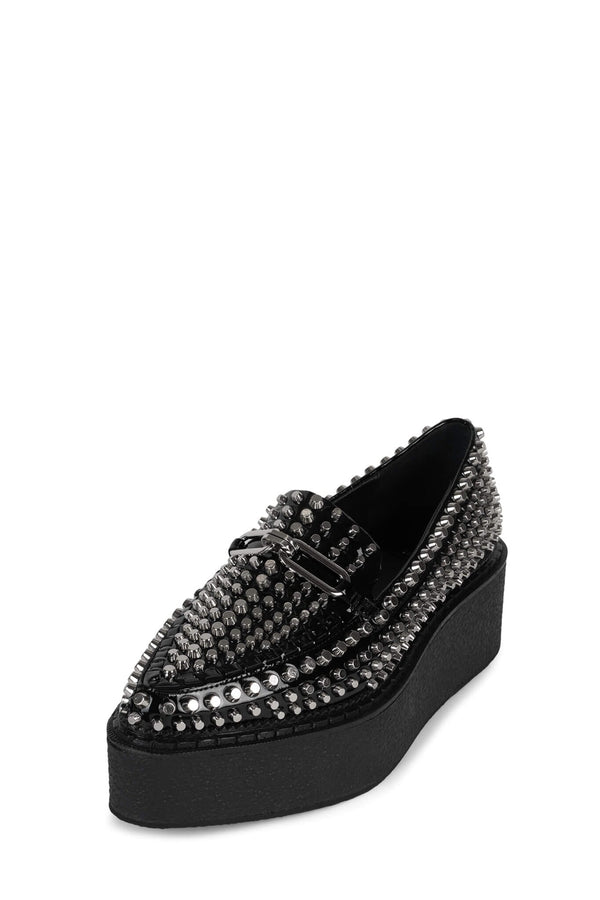 Jeffrey Campbell CHOUX-ST Platform Loafer Black Crinkle Patent Silver