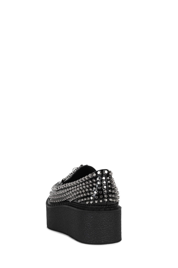 Jeffrey Campbell CHOUX-ST Platform Loafer Black Crinkle Patent Silver