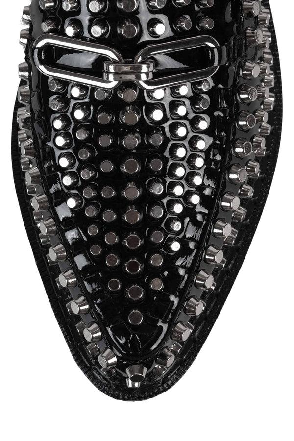 Jeffrey Campbell CHOUX-ST Platform Loafer Black Crinkle Patent Silver