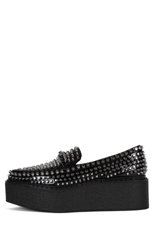jeffrey campbell CHOUX-ST Platform Loafer Black Crinkle Patent Silver