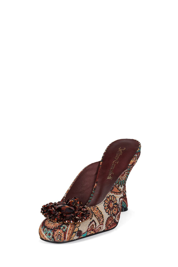 Jeffrey Campbell CRUMPET Heeled Mule Beige Rust Tapestry