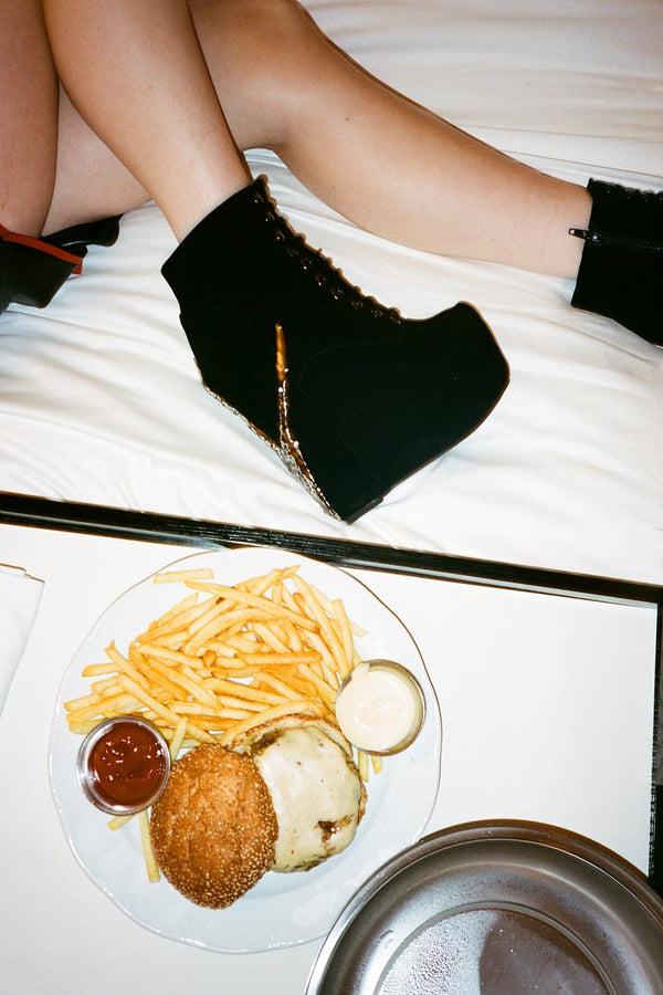 Jeffrey Campbell DAMSEL-CLW Platform Boot Black Suede Pewter