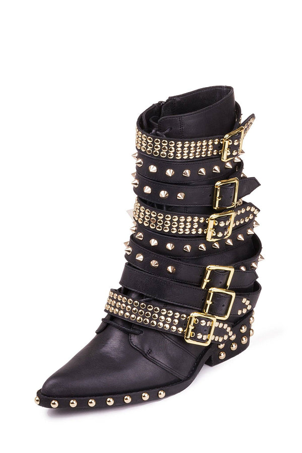 Jeffrey Campbell DRACO-STUD Mid-Calf Boot Black Gold