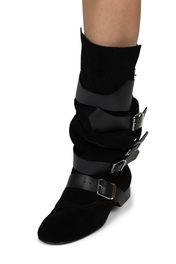 Jeffrey Campbell FASTENED Knee-High Boot Black Suede Black