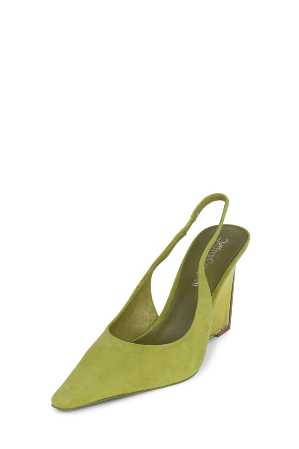 Jeffrey Campbell GLACIAL Slingback Wedge Chartreuse Suede Combo