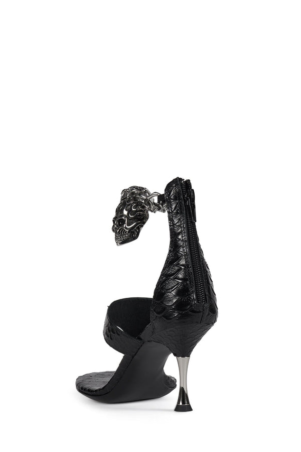 Jeffrey Campbell GRIM Heeled Sandal Black Snake Silver