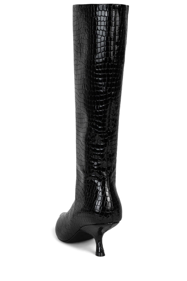 Jeffrey Campbell INTREPID-K Knee-High Boot Black Croco Patent