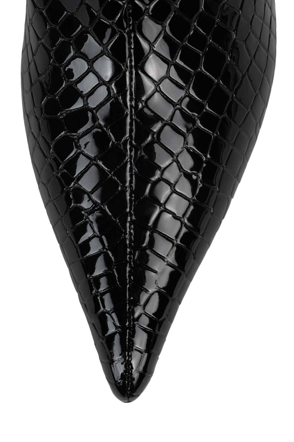 Jeffrey Campbell INTREPID-K Knee-High Boot Black Croco Patent