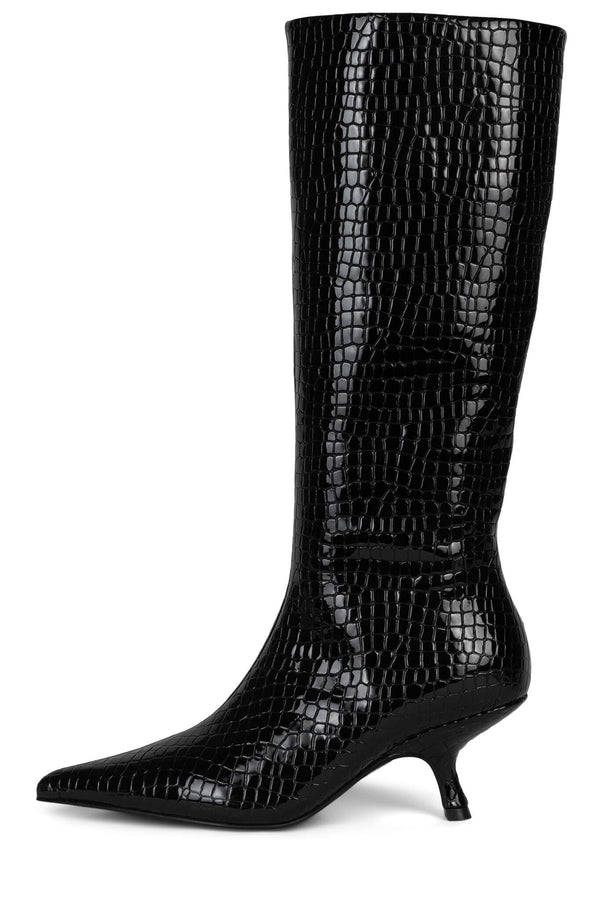 jeffrey campbell INTREPID-K Knee-High Boot Black Croco Patent