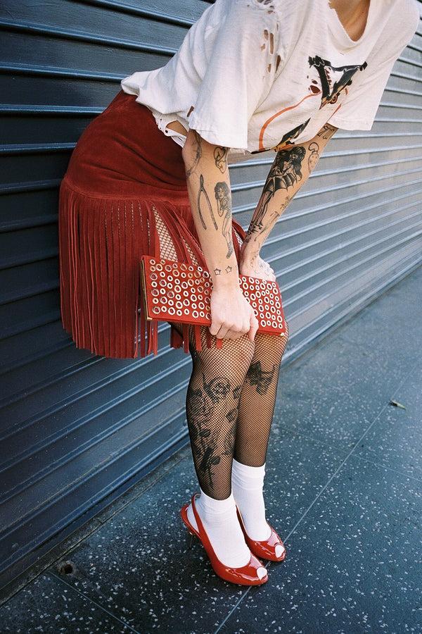 Jeffrey Campbell FIXIN-TO SKIRT Belt Red Suede