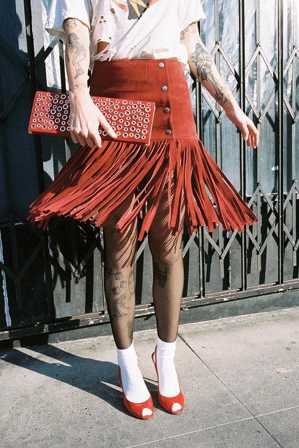 jeffrey campbell FIXIN-TO SKIRT Belt Red Suede