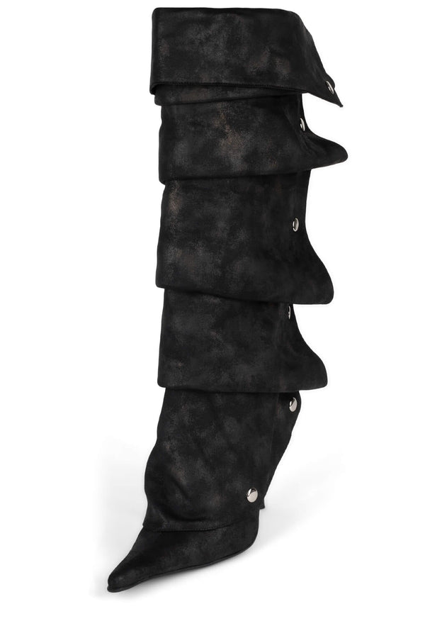Jeffrey Campbell ORIGAMI Knee-High Boot Black Gold