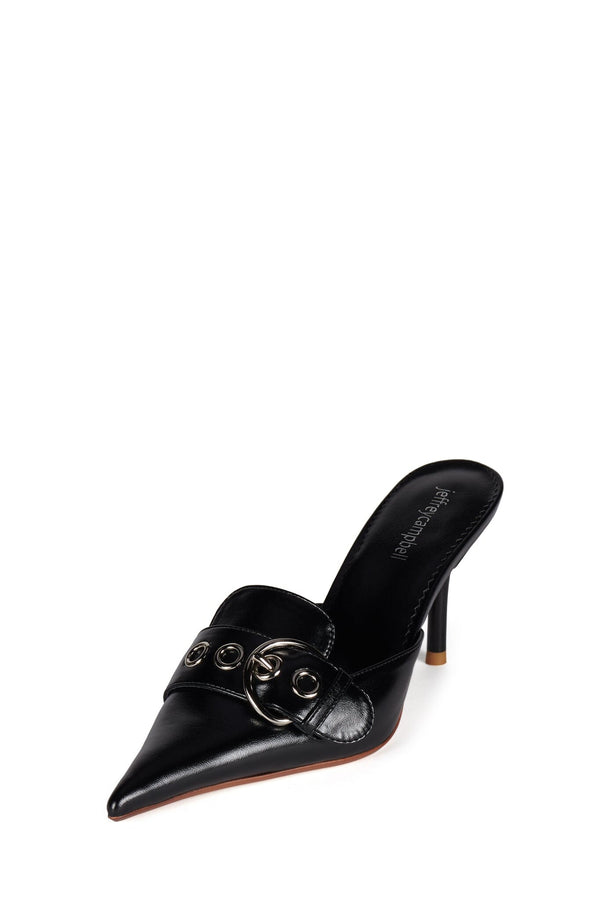 Jeffrey Campbell SECURED Heeled Mule Black Silver