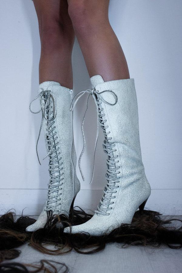 Jeffrey Campbell TIE-ME Knee-High Boot Ice Crackle