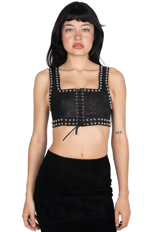 Jeffrey Campbell VESTED-ST Top Black Snake Silver