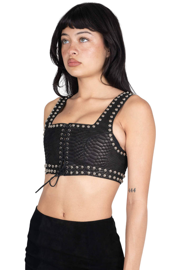 Jeffrey Campbell VESTED-ST Top Black Snake Silver