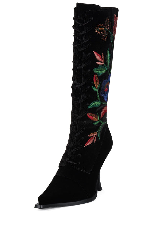 Jeffrey Campbell JOYEUX Knee-High Boot Black Velvet Floral Multi