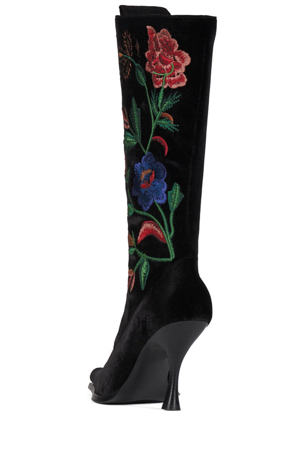 Jeffrey Campbell JOYEUX Knee-High Boot Black Velvet Floral Multi