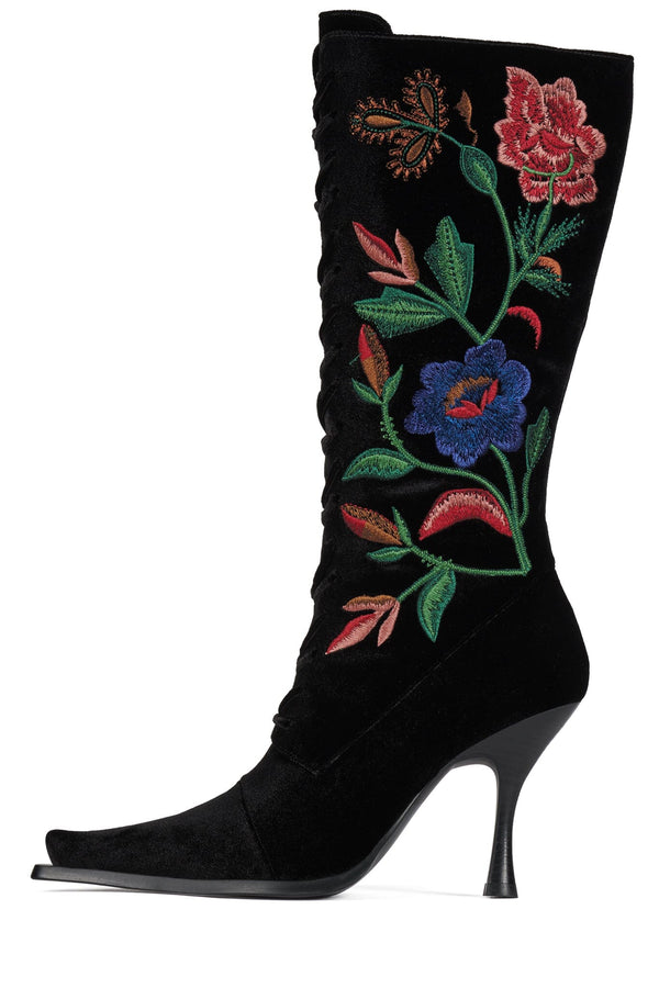 jeffrey campbell JOYEUX Knee-High Boot Black Velvet Floral Multi