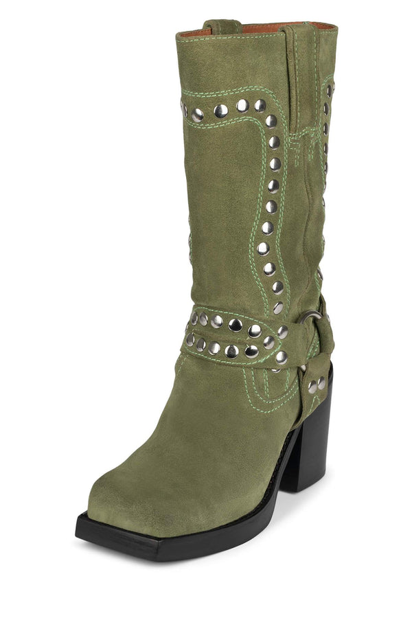 Jeffrey Campbell JUVENILE-S Mid-Calf Boot Green Suede Silver