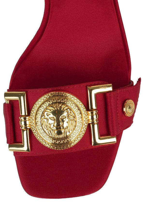 Jeffrey Campbell LEONITE Heeled Sandal Red Satin Gold