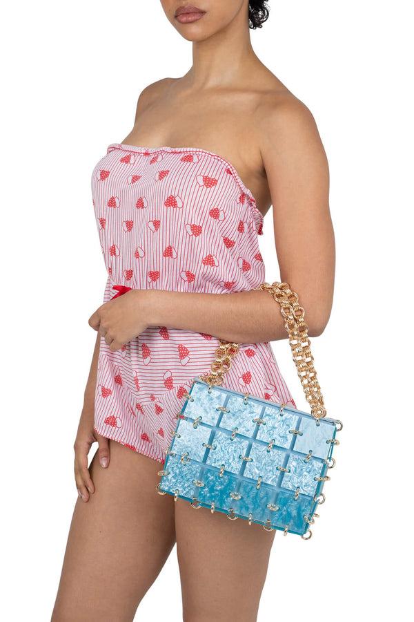 Jeffrey Campbell LES-FILLES Bag Light Blue Satin Combo