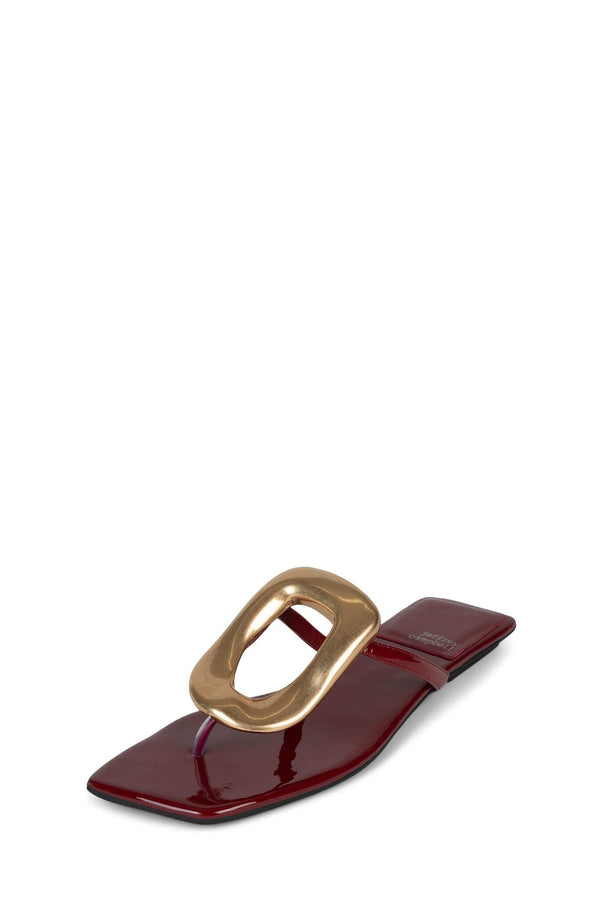 Jeffrey Campbell LINQUES-2 Flat Sandal Cherry Red Patent Gold