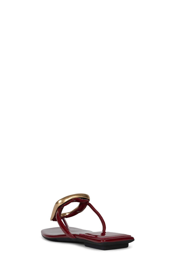 Jeffrey Campbell LINQUES-2 Flat Sandal Cherry Red Patent Gold