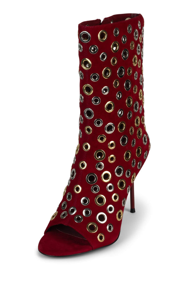 Jeffrey Campbell LOOPHOLE Heeled Boot Red Suede Multi