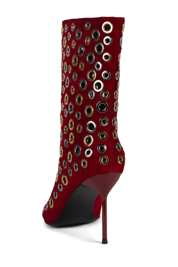 Jeffrey Campbell LOOPHOLE Heeled Boot Red Suede Multi