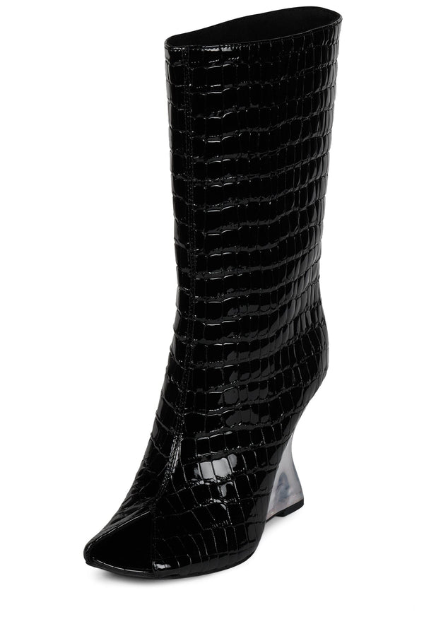 Jeffrey Campbell MALINA Mid-Calf Boot Black Patent Croco