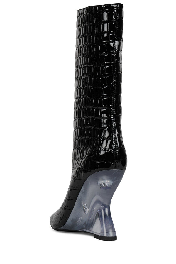 Jeffrey Campbell MALINA Mid-Calf Boot Black Patent Croco