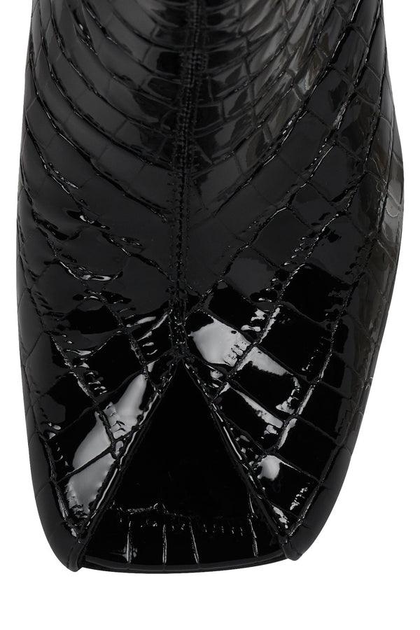 Jeffrey Campbell MALINA Mid-Calf Boot Black Patent Croco