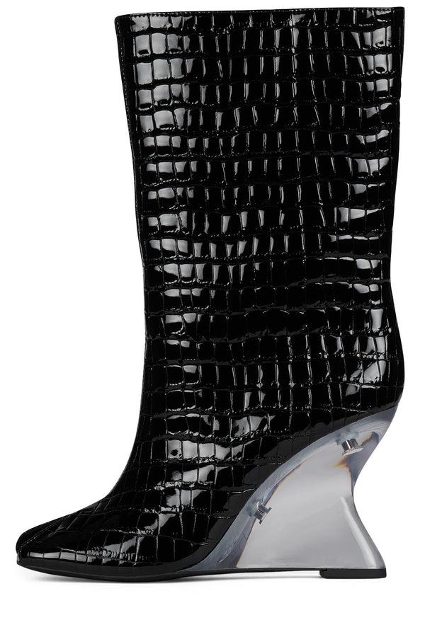 jeffrey campbell MALINA Mid-Calf Boot Black Patent Croco