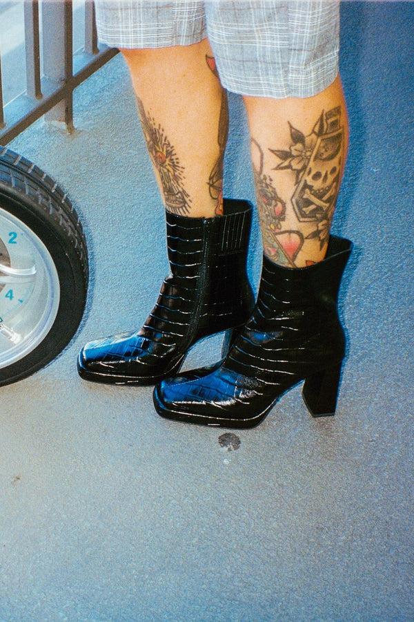 Jeffrey Campbell MAXIMAL-L3 Heeled Boot Black Croco Patent