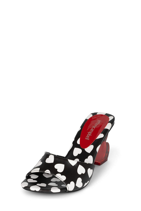 Jeffrey Campbell MI-AMOR Heeled Sandal Black White Hearts